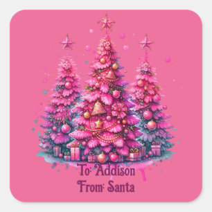 Sticker Carré Arbre de Noël rose tendance Preppy esthétique
