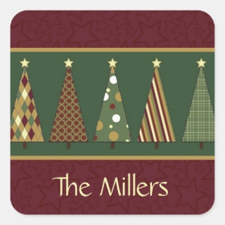 Sticker Carré Arbre de Noël rouge et vert cosy