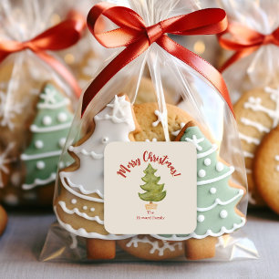 Sticker Carré Arbre de Noël Rouge Vert enveloppe traditionnelle