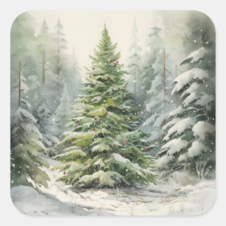 Sticker Carré Arbre de Noël rustique