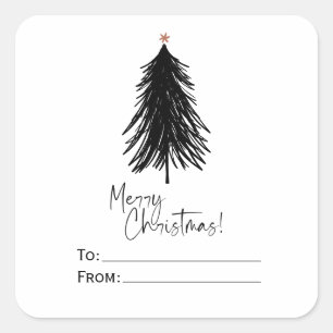 Sticker Carré Arbre de Noël simple noir et blanc