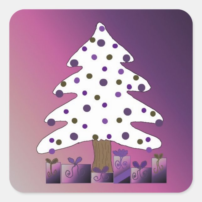 Sticker Carré Arbre de Noël sur un Arrière - plan pourpre (Devant)