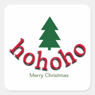Sticker Carré Arbre de Noël vert HoHoHo Rouge Joyeux Noël