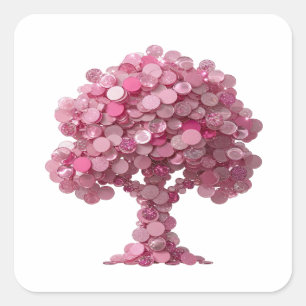 Sticker Carré Arbre de sensibilisation au CANCER DU SEIN rose mi