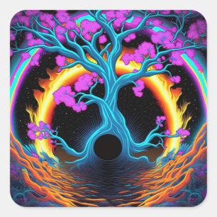 Sticker Carré Arbre de vie coloré