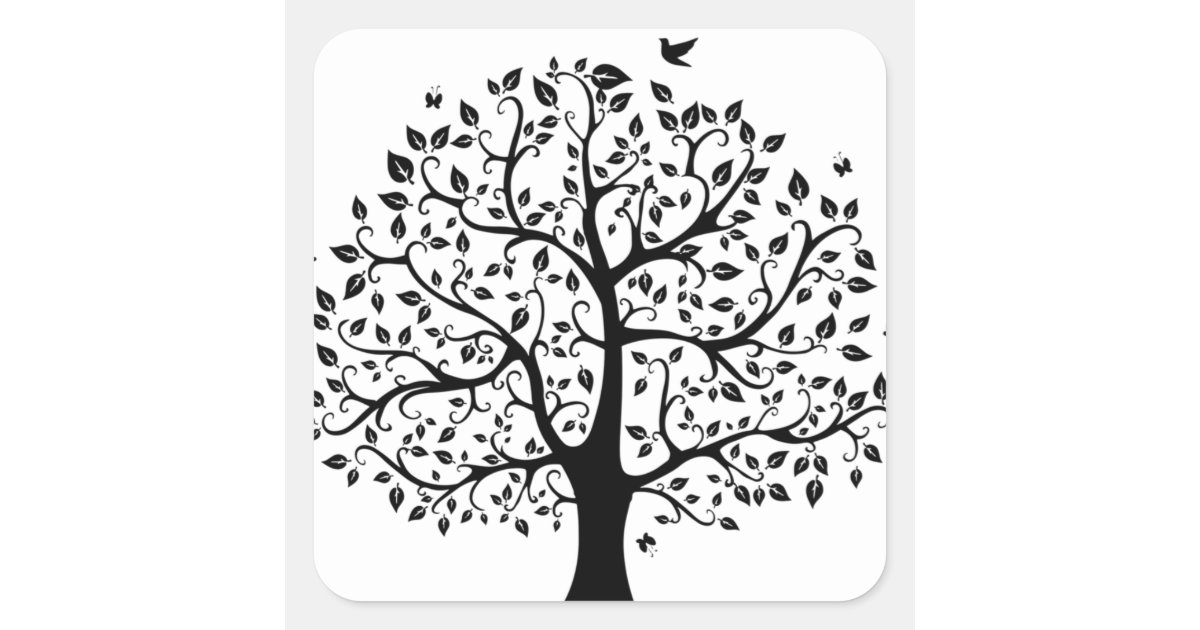 Sticker Carré Arbre de vie en noir et blanc | Zazzle.fr