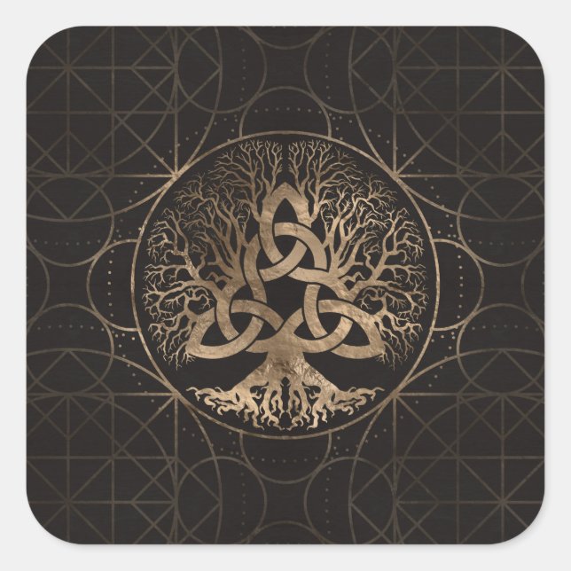 Sticker Carré Arbre de vie - Yggdrasil avec Triquetra (Devant)