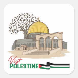 Sticker Carré "Arbre d'olivier palestinien et Al-Aqsa"