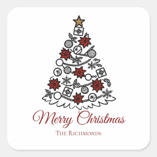 Sticker Carré Arbre Élégant Simple Joyeux Noël Photo