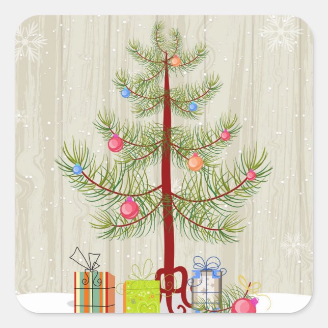 Sticker Carré Arbre et cadeaux (Devant)