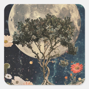 Sticker Carré Arbre et fleurs de la lune