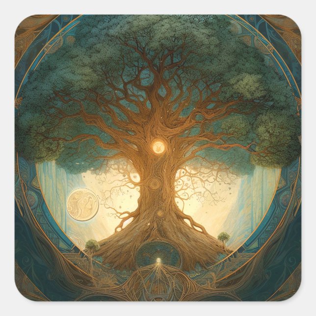 Sticker Carré Arbre Magique De Vie Nature Surréelle Art (Devant)