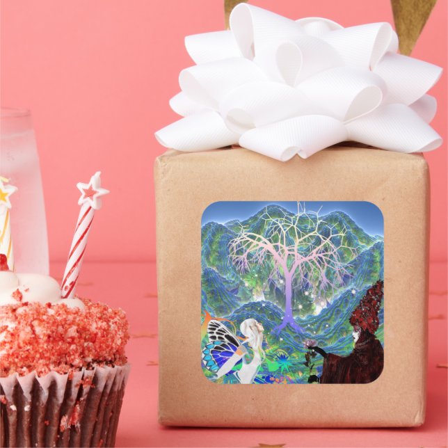 Sticker Carré Arbre magique étoile (Fête)