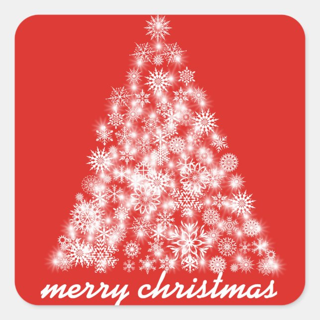 Sticker Carré Arbre rouge à flocon de neige de Noël (Devant)