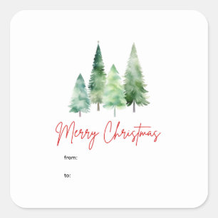 Sticker Carré  Arbres à l'aquarelle  Pin Joyeux Noël Carré 