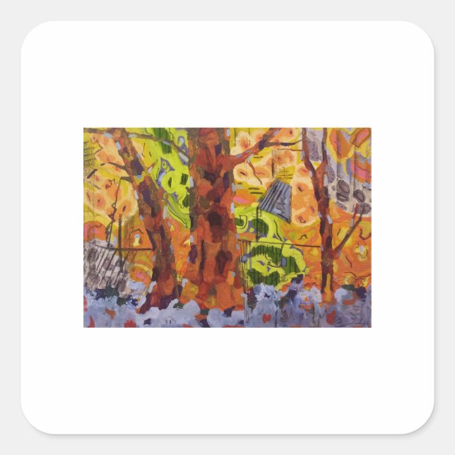 Sticker Carré Arbres Abstraits (Devant)