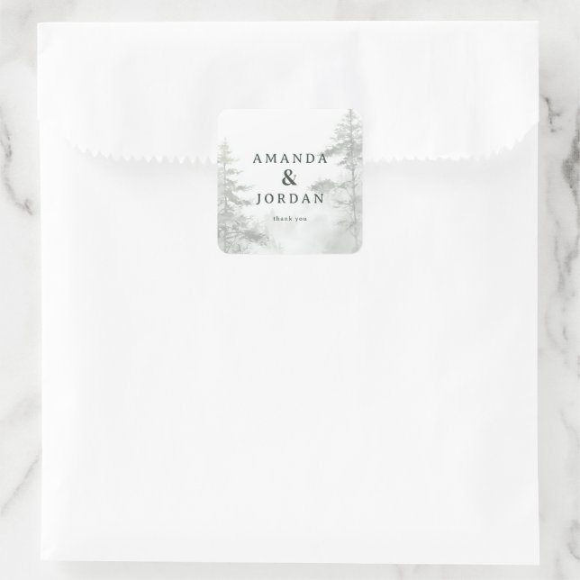Sticker Carré Arbres aquarelle verte sereine (Sac)