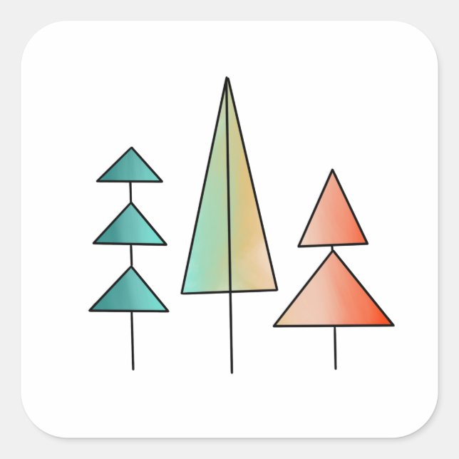 Sticker Carré arbres arc-en-ciel modernes du milieu du siècle ro (Devant)