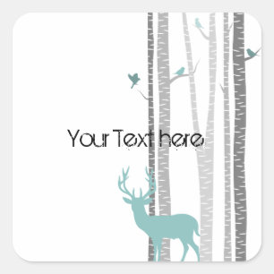 Sticker Carré Arbres de bouleau avec des cerfs communs