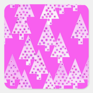 Sticker Carré Arbres de Noël à fleurs modernes - orchidée rose