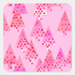 Sticker Carré Arbres de Noël à fleurs modernes - rose pastel