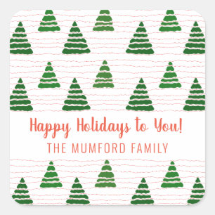 Sticker Carré Arbres de Noël avec cordes de perles motif