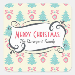 Sticker Carré Arbres de Noël, Bows & Baubles Motif