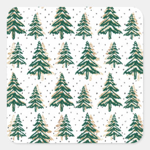 Sticker Carré Arbres de Noël d'hiver gelés