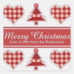 Sticker Carré Arbres de Noël et cœurs personnalisés artisanaux