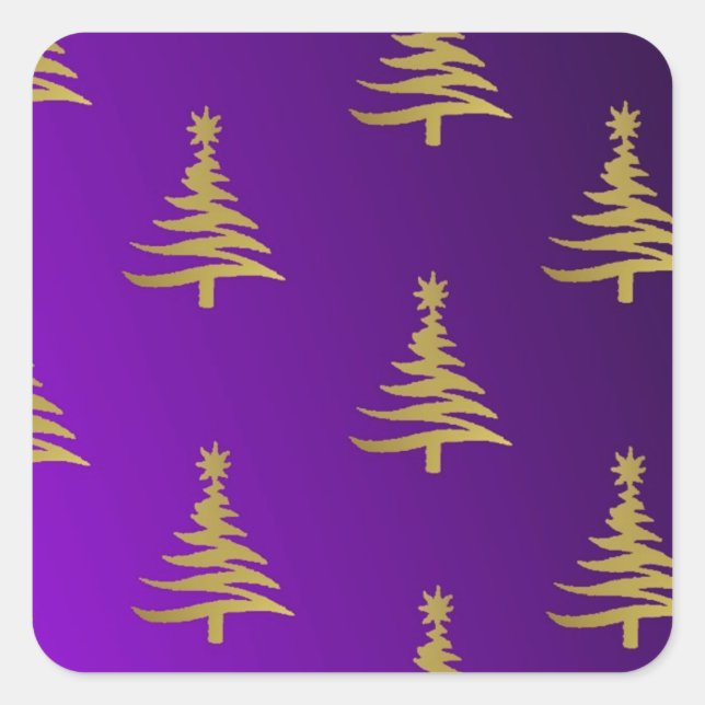 Sticker Carré Arbres de Noël Gold sur violet (Devant)