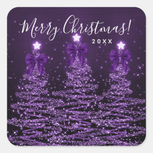 Sticker Carré Arbres de Noël violets de vacances élégants avec d