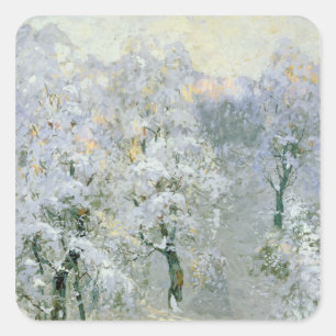 Sticker Carré Arbres en argent de Wintry, 1910