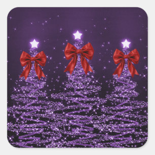 Sticker Carré Arbres scintillants de Noël violets avec un faux n