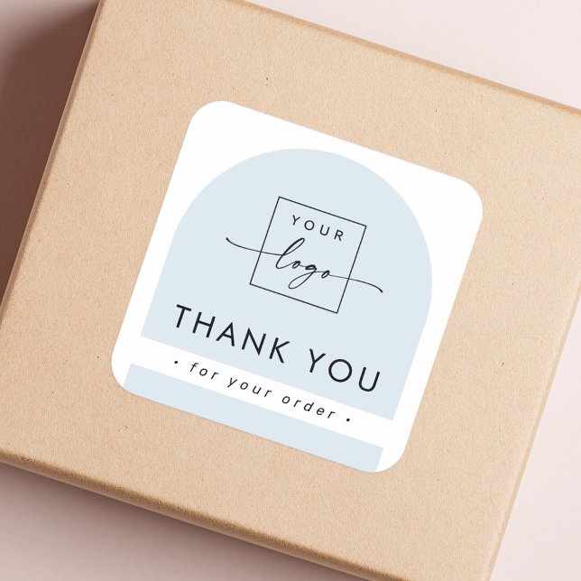 Sticker Carré Arc bleu clair et poussiéreux (Light dusty blue arch business thank you square sticker)
