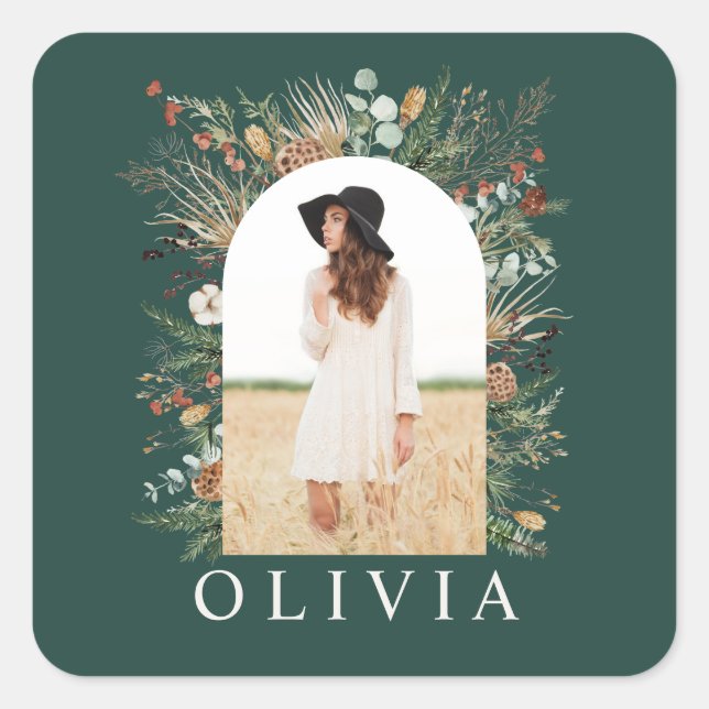 Sticker Carré Arc de grade photo vert botanique (Devant)