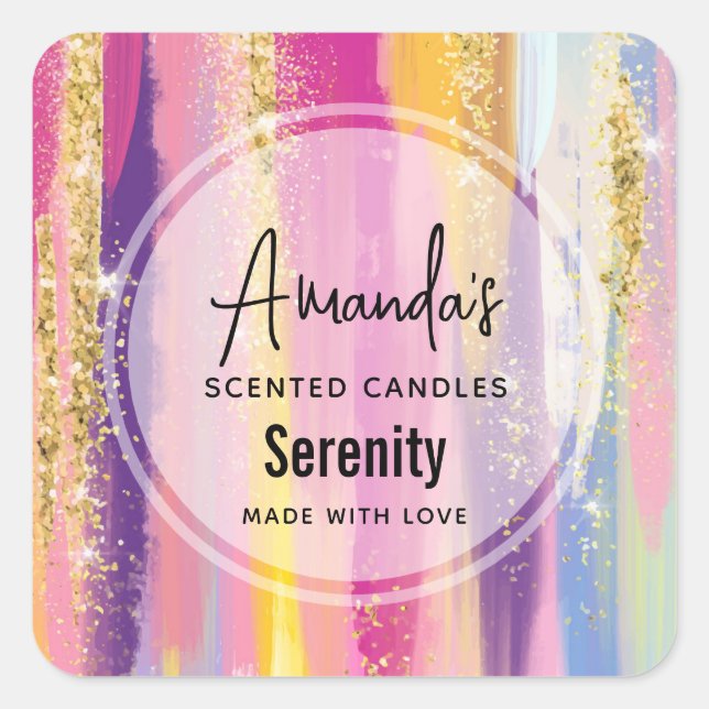 Sticker Carré Arc-en-ciel avec Faux Gold Parties scintillant bou (Devant)