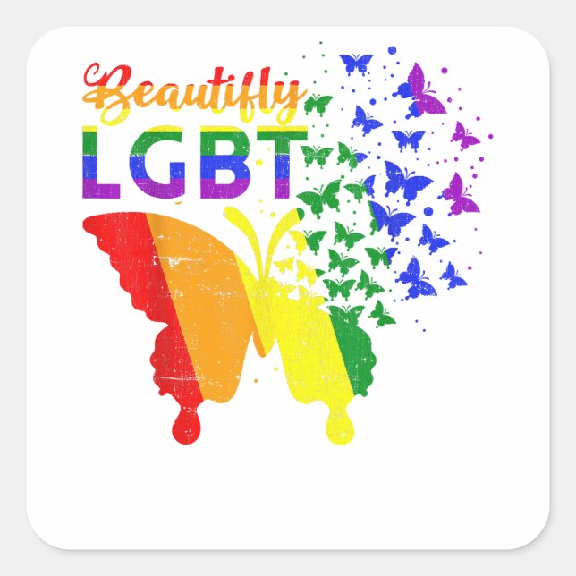 Sticker Carré Arc-en-ciel Bouton LGBT (Devant)