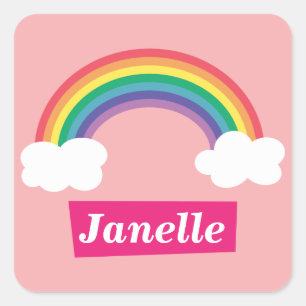 Sticker Carré Arc-en-ciel coloré et nuages, pour les petites fil