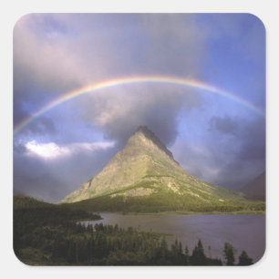 Sticker Carré Arc-en-ciel complet et ciel orageux sur Grinnell