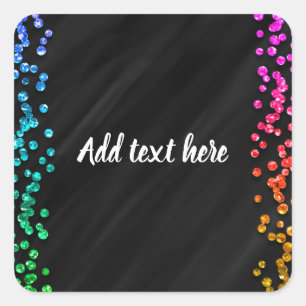 Sticker Carré Arc-en-ciel noir Paillettes Confettis Points Fête