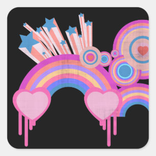 Sticker Carré Arc-en-ciel rose punk étoiles et spirales