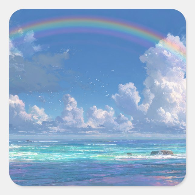 Sticker Carré Arc-en-ciel sur l'océan (Devant)