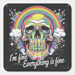 Sticker Carré Arc en ciel Tout est un crâne en pleine pleurs