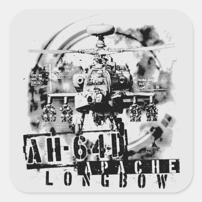 Sticker Carré Arc long Apache AH-64D (Devant)