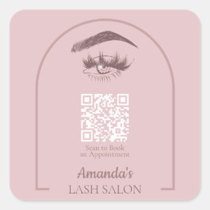 Sticker Carré Arc rose élégant salon de beauté QR Code