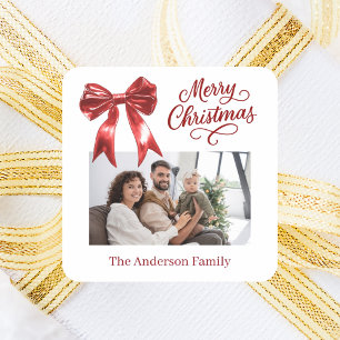 Sticker Carré Arc rouge blanc écriture Noël