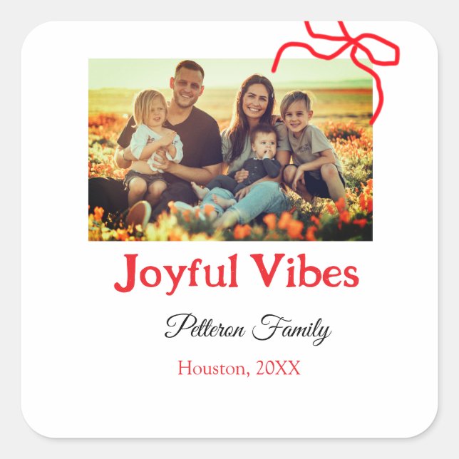 Sticker Carré Arc rouge joyeuse Vibes ajouter nom de famille pho (Devant)