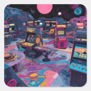 Sticker Carré Arcade Rétro Futuriste dans l'Espace