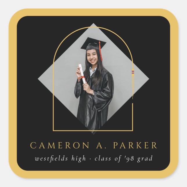 Sticker Carré Arch Tassels Minimaliste Frame Photo Graduation (Devant)