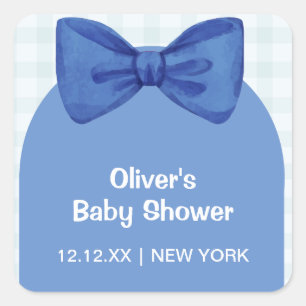 Sticker Carré Arche Bleue En vichy Baby shower Bow Bow Plaid